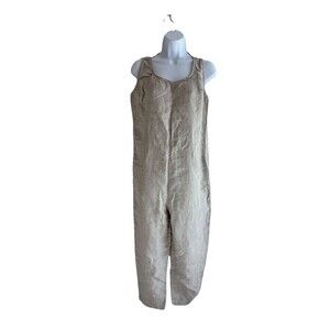 Magic Linen 100% European Linen Sleeveless Jumpsuit - Large Sandy Beige Coastal